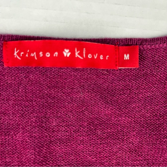Krimson Klover 100% Wool Women Sz M V-Neck Sweater Pullover Blouse Dark Pink - Picture 5 of 9
